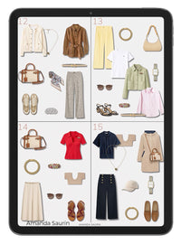 Quatre tenues de la garde-robe capsule printemps 2026 affichées sur tablette